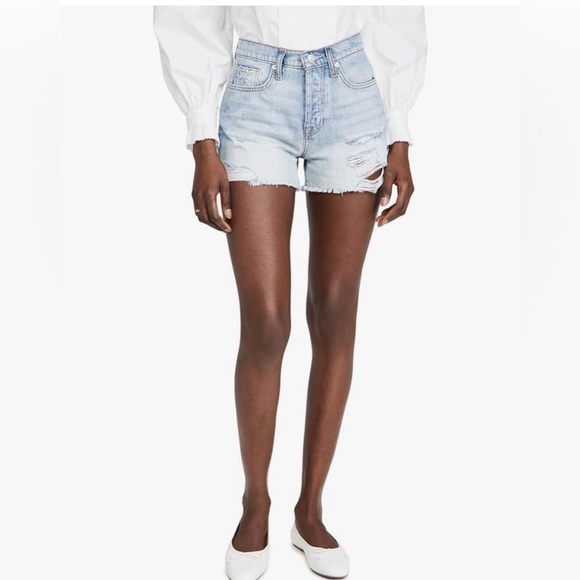 7 For All Mankind Monroe Cut Off Shorts in Cosmic Blue Rigid - Picture 1 of 8